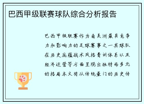 巴西甲级联赛球队综合分析报告